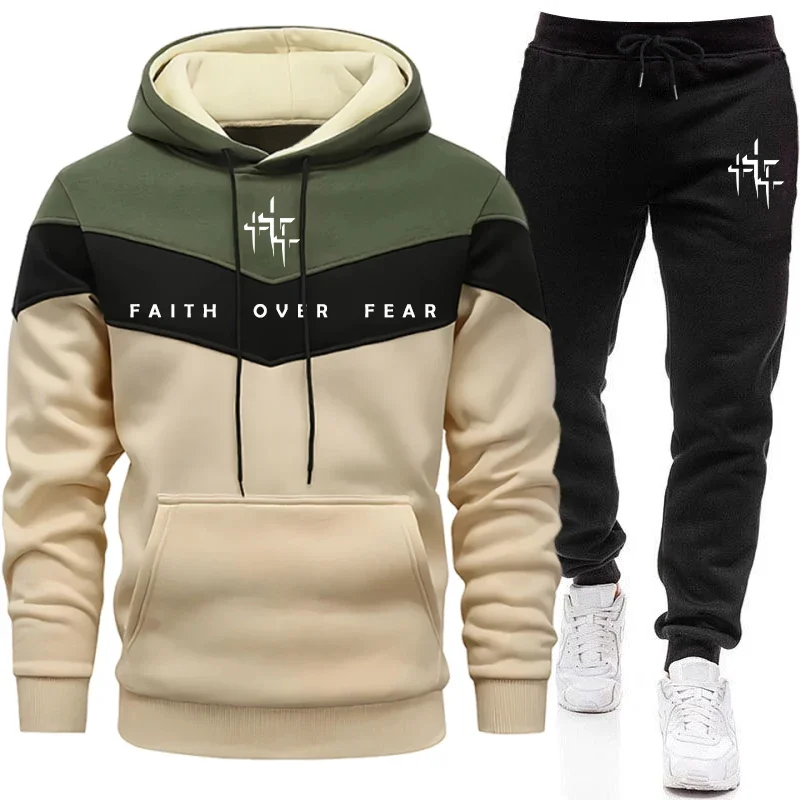 Street Fashion Hoodie - Faith Over Fear Setelan Olahraga Pria,