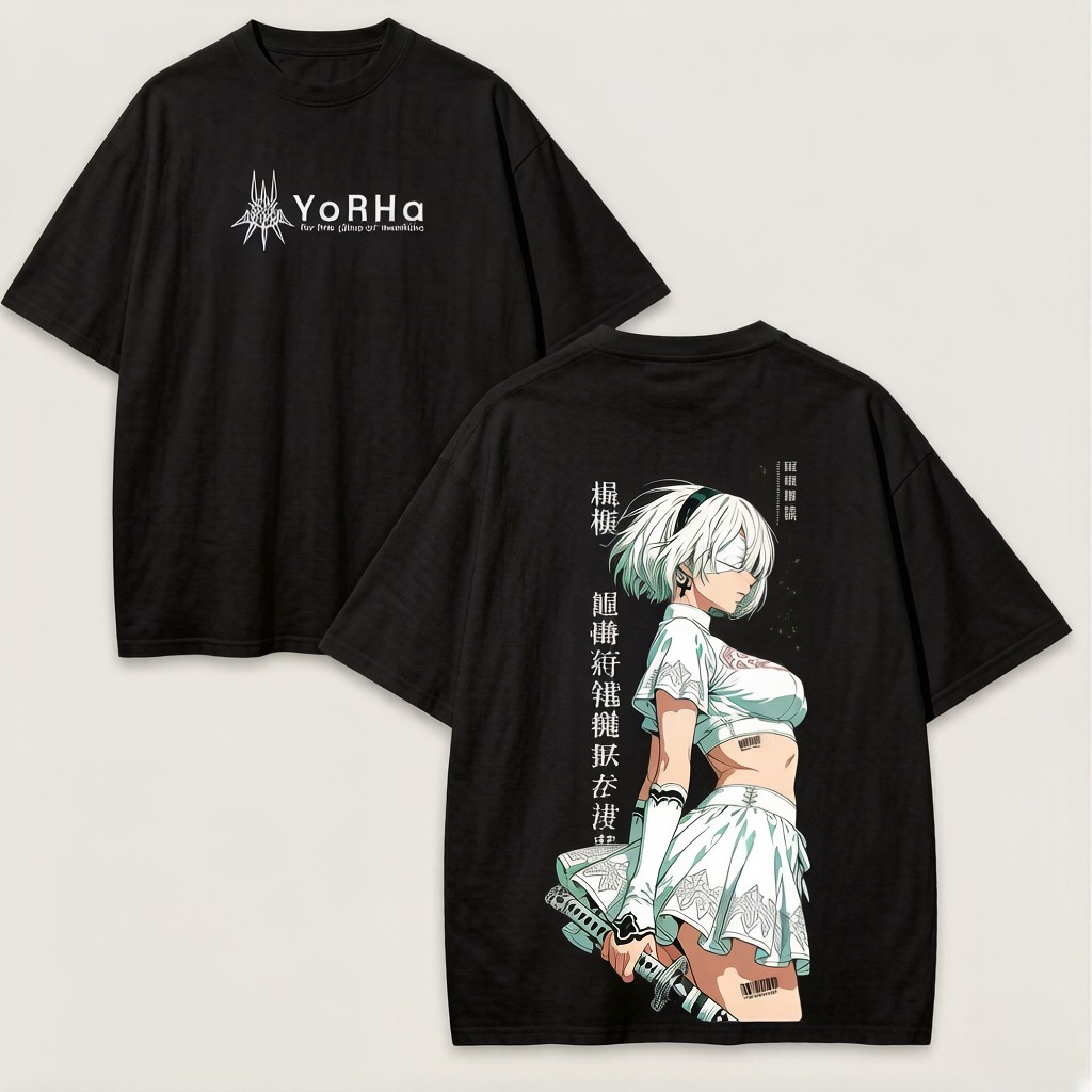 Street Fashion Logo - Kaos Oversized Anime NieR Automata 2B