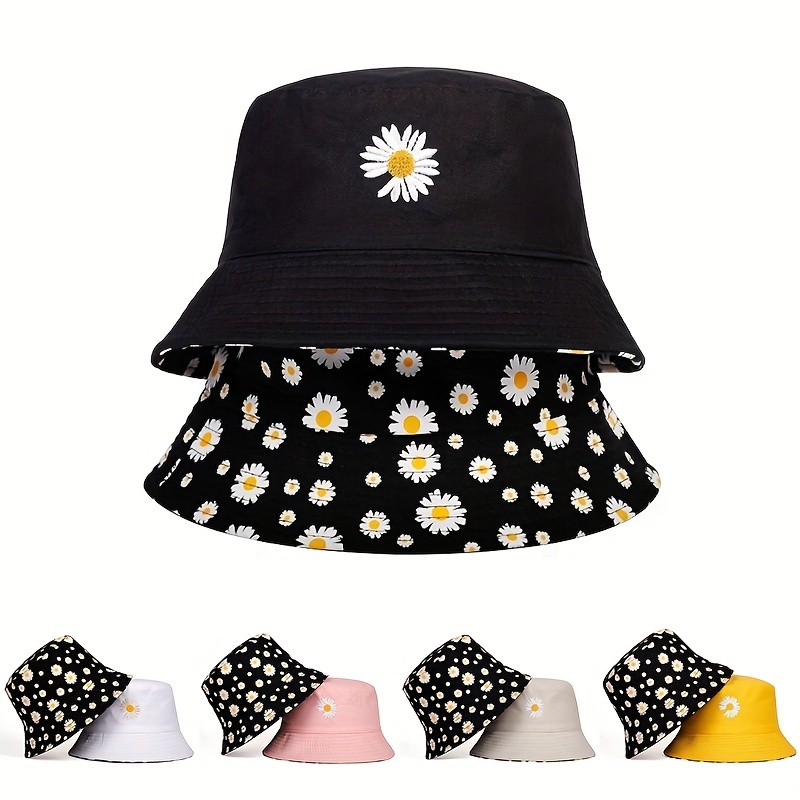 Bucket Hat Embroidered - Topi Bucket dua sisi Daisy musim