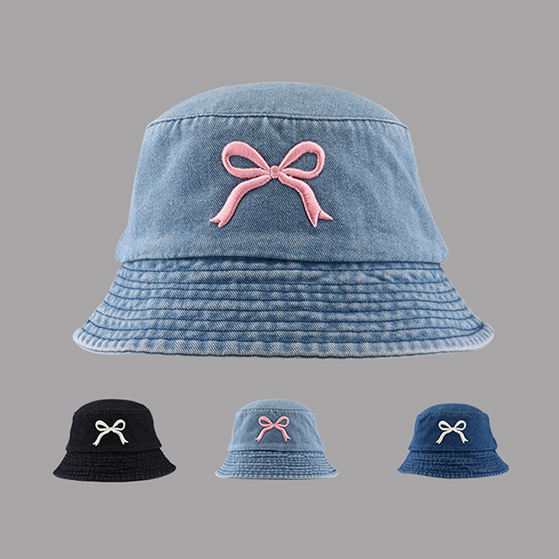 Bucket Hat Embroidered - Topi Bucket Denim Katun Bordir Kupu-kupu