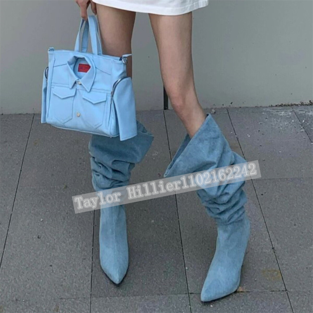 Street Fashion Runway - Sepatu Slouch Berlipat Denim Biru Musim