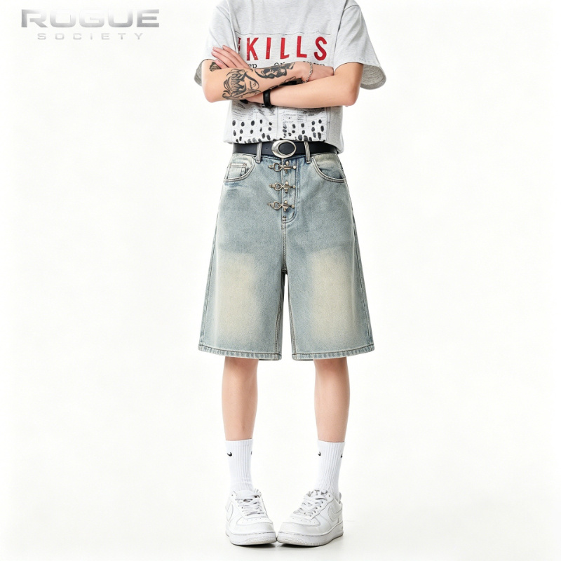 Street Fashion Luxury - Celana Pendek Denim Gesper Logam Mode