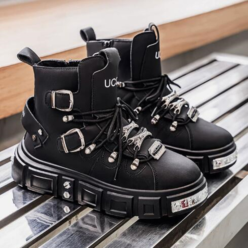Street Fashion Luxury - Sepatu Sneakers High Top Hitam Rivet