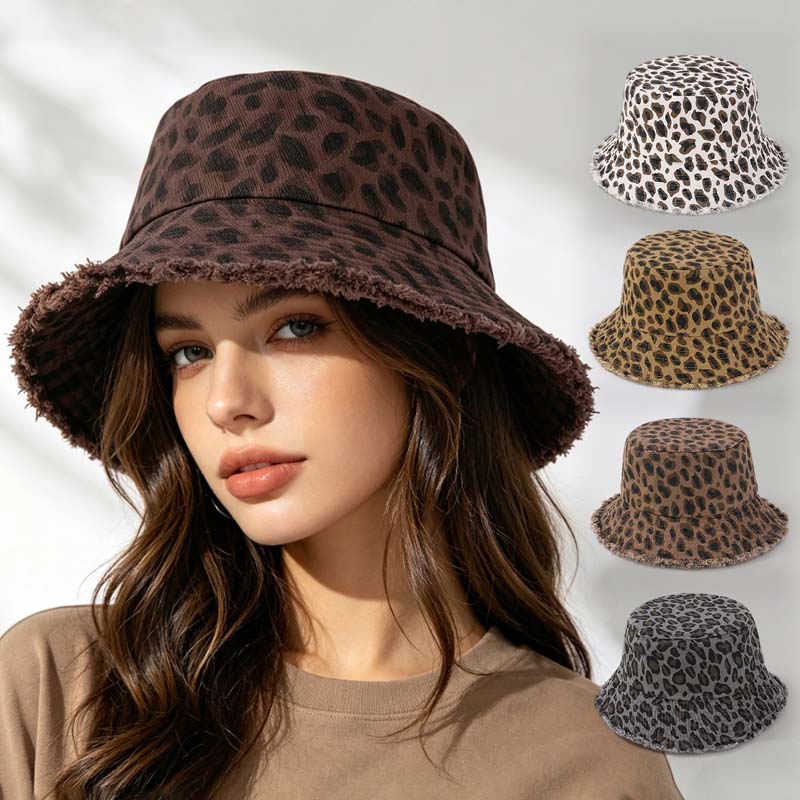 Topi Bucket Wanita Motif Leopa - Bucket Hat Embroidered ulasan dan harga
