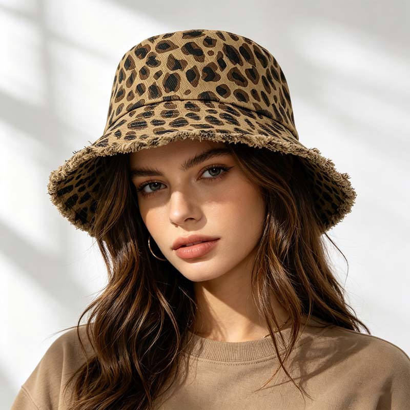 Topi Bucket Wanita Motif Leopa - Bucket Hat Embroidered ulasan dan harga