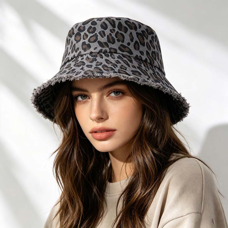 Topi Bucket Wanita Motif Leopa - Bucket Hat Embroidered ulasan dan harga
