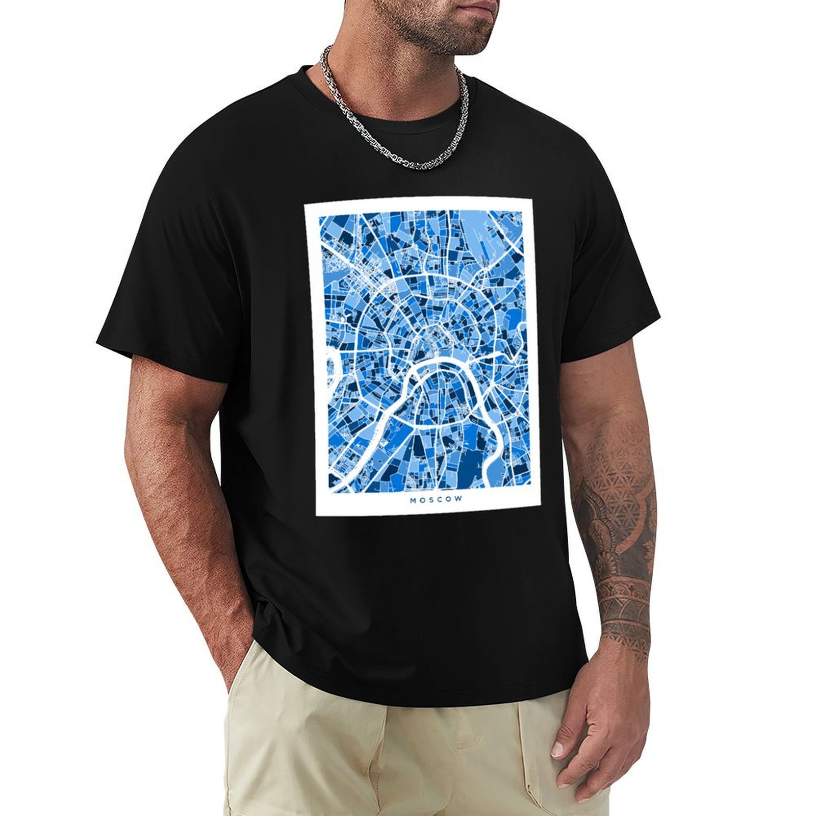 Kaos T-Shirt Peta Jalan Kota M - Street Fashion Moscow ulasan dan harga
