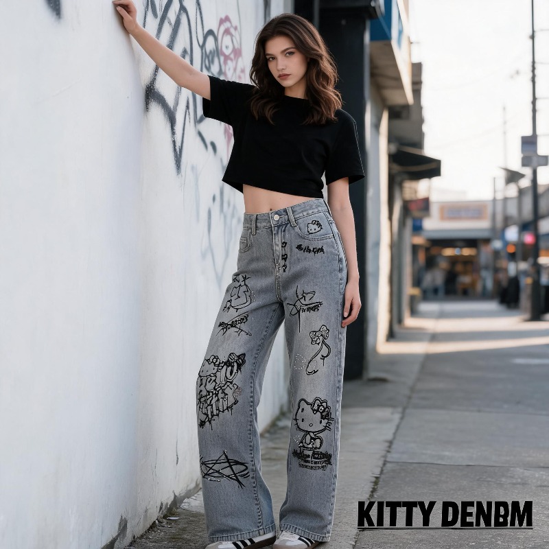Jeans Wanita Bergaya Kartun Mi - Street Fashion Japan ulasan dan harga