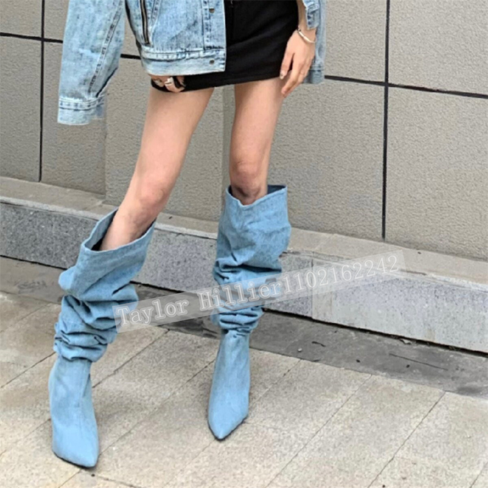 Sepatu Slouch Berlipat Denim B - Street Fashion Runway ulasan dan harga