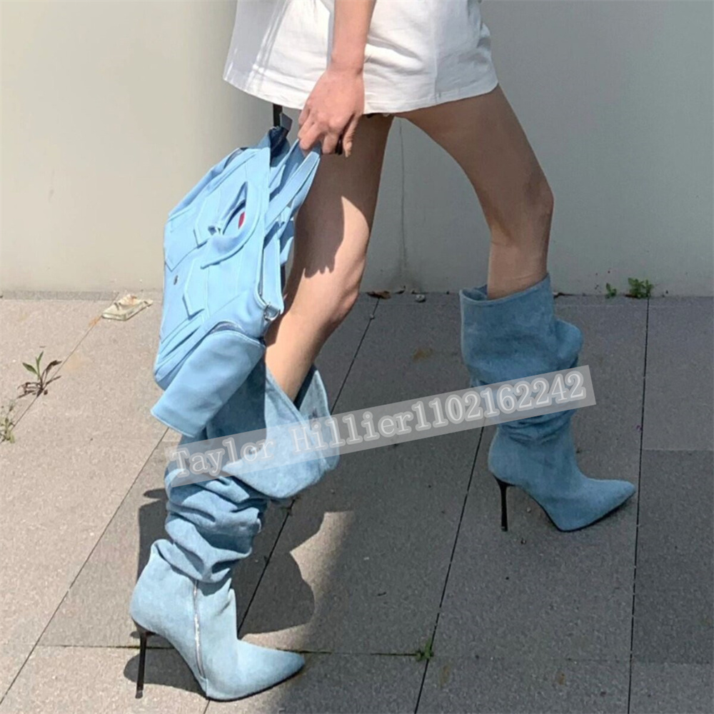 Sepatu Slouch Berlipat Denim B - Street Fashion Runway ulasan dan harga